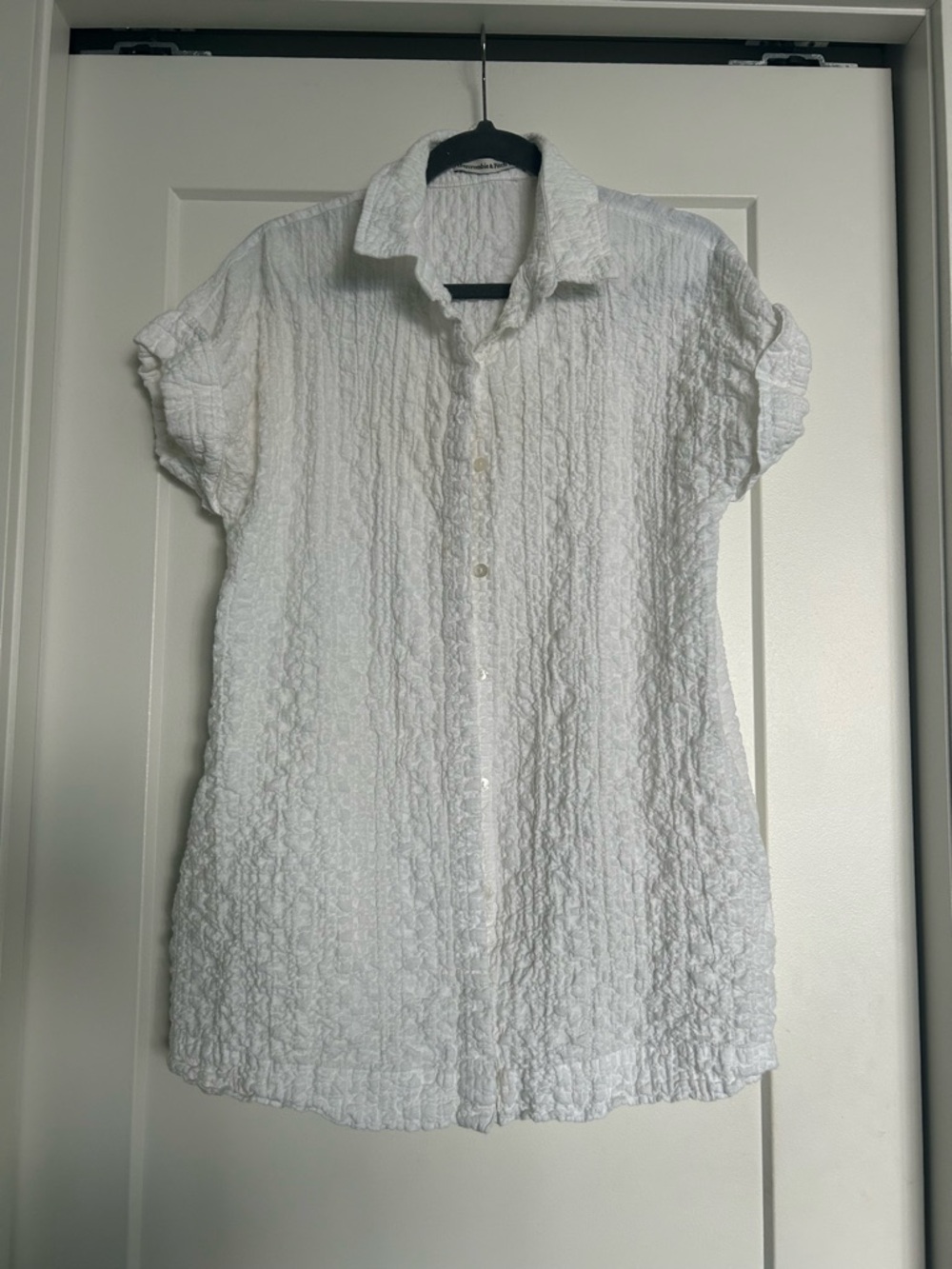 White Textured Button-Front Dress